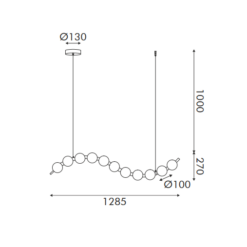 Pendant light fixture technical diagram with dimensions: Ø130, Ø100, height 1000, drop 270, width 1285.