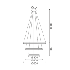 Κρεμαστό Φωτιστικό LED 60W 4800lm CCT Κυκλικό Χρυσό με 3 Δακτύλιους Φ80 ACA – HM23LEDP3GDCCT Σχεδιασμός