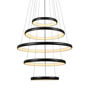 Κρεμαστό Φωτιστικό LED 80W 6400lm CCT Κυκλικό Μαύρο με 5 Δακτύλιους Φ80 ACA – HM23LEDP5BKCCT