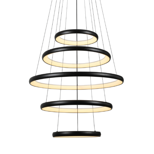 Κρεμαστό Φωτιστικό LED 80W 6400lm CCT Κυκλικό Μαύρο με 5 Δακτύλιους Φ80 ACA – HM23LEDP5BKCCT