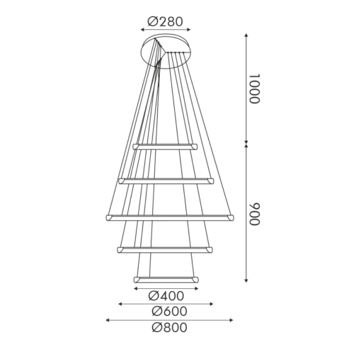 Κρεμαστό Φωτιστικό LED 80W 6400lm CCT Κυκλικό Μαύρο με 5 Δακτύλιους Φ80 ACA – HM23LEDP5BKCCT