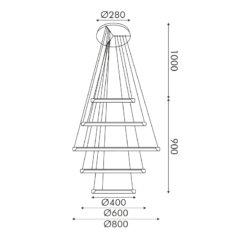 Κρεμαστό Φωτιστικό LED 80W 6400lm CCT Κυκλικό Χρυσό με 5 Δακτύλιους Φ80 ACA – HM23LEDP5GDCCT