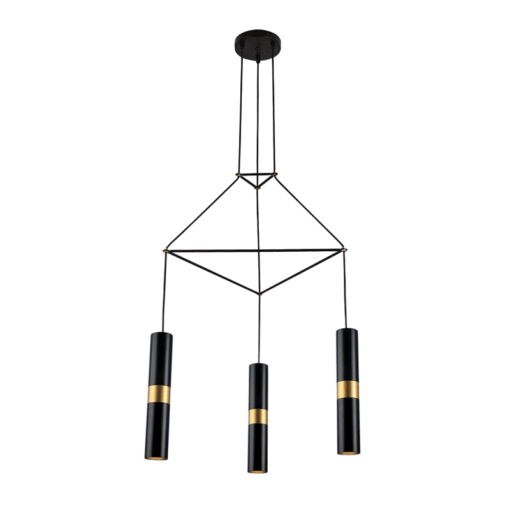 ACA DECOR   κρεμαστό φωτιστικό 3xGU10 από μέταλλο μαύρο και ορείχαλκο – HM853P56BK