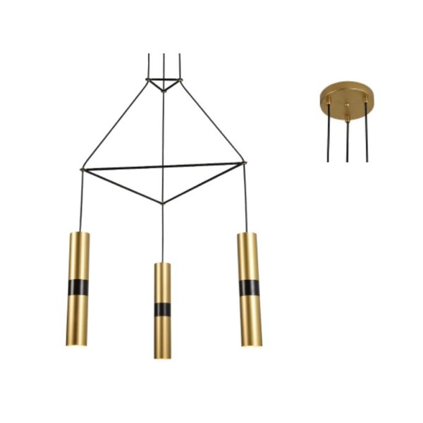 ACA DECOR   κρεμαστό φωτιστικό 3xGU10 από μέταλλο σε ορείχαλκο και μαύρο – HM853P56BR