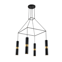 ACA DECOR   κρεμαστό φωτιστικό 4xGU10 από μέταλλο μαύρο και ορείχαλκο – HM854P56BK
