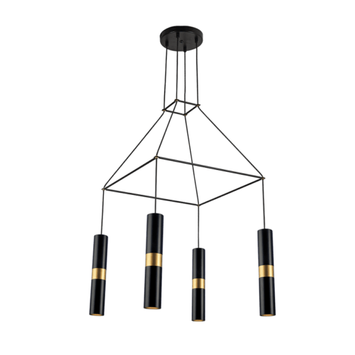 ACA DECOR   κρεμαστό φωτιστικό 4xGU10 από μέταλλο μαύρο και ορείχαλκο – HM854P56BK