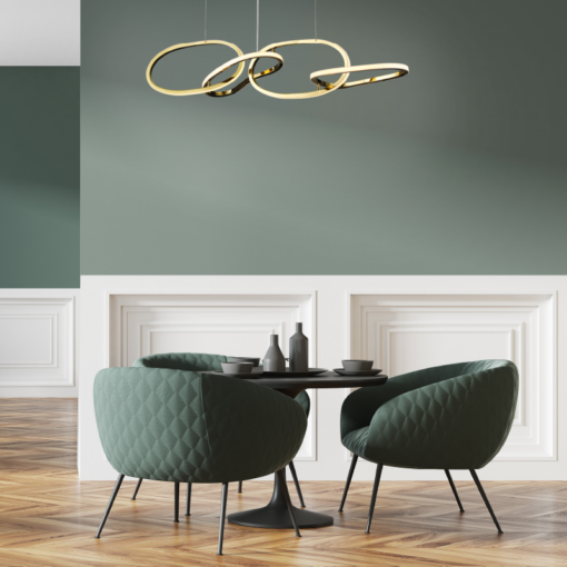 Κρεμαστό Φωτιστικό Ράγα LED 60W 4800lm CCT  με 4 Χρυσά Δαχτυλίδια ACA – HM88LEDP4GDCCT