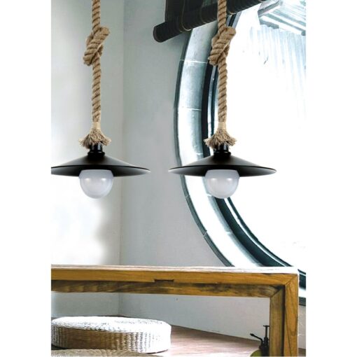 InLight Κρεμαστό φωτιστικό από καφέ σχοινί και μαύρο μέταλλο (4382-BL)