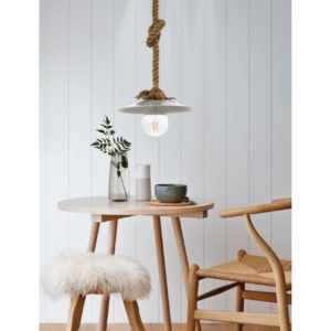 InLight Κρεμαστό φωτιστικό από καφέ σχοινί και λευκό μέταλλο (4382-WH)