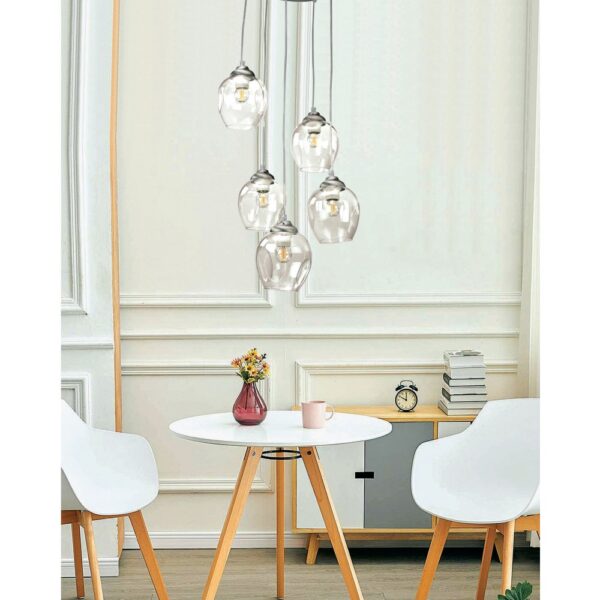 InLight Κρεμαστό φωτιστικό από νίκελ ματ μέταλλο και διάφανο γυαλί (4474-5-NM)