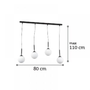 InLight Κρεμαστό φωτιστικό από μαύρο μέταλλο και λευκή οπαλίνα (4514-4 ΡΑΓΑ)