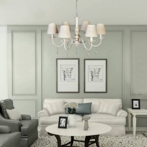 InLight Κρεμαστό φωτιστικό από λευκή πατίνα, κρύσταλλα και υφασμάτινο καπέλο (5010-5)