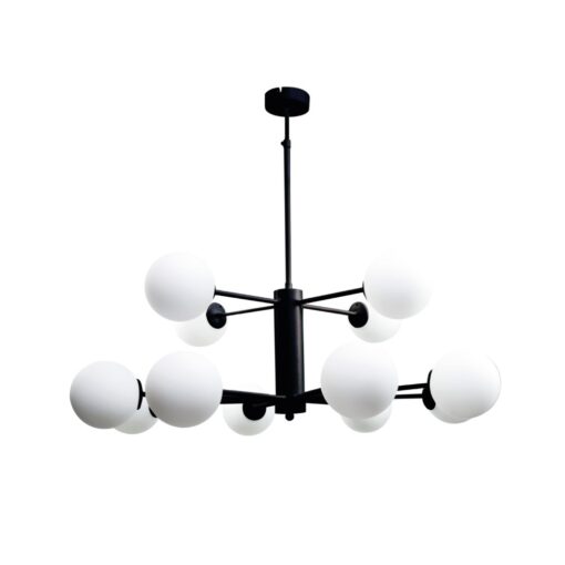 InLight Φωτιστικό Οροφής από μαύρο μέταλλο και λευκή οπαλίνα 12XG9 D:100cm (5315-12)