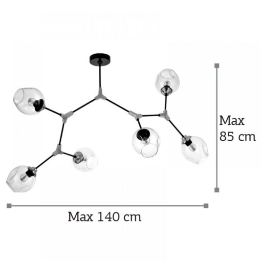 InLight Κρεμαστό φωτιστικό από μαύρο μέταλλο και διάφανο γυαλί (6129-6-GL)