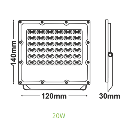 LED Προβολέας 20W ACA Μαύρος 90° 2400lm Αδιάβροχος IP65 100-277V 4000K – J2040