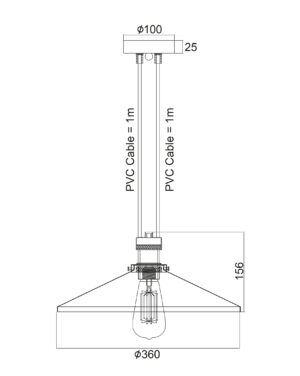 Κρεμαστό Φωτιστικό Καμπάνα 1xE27 Μεταλλική Μαύρη 1xE27 2 Καλωδίων Φ360 ACA DECOR – KS12882CB