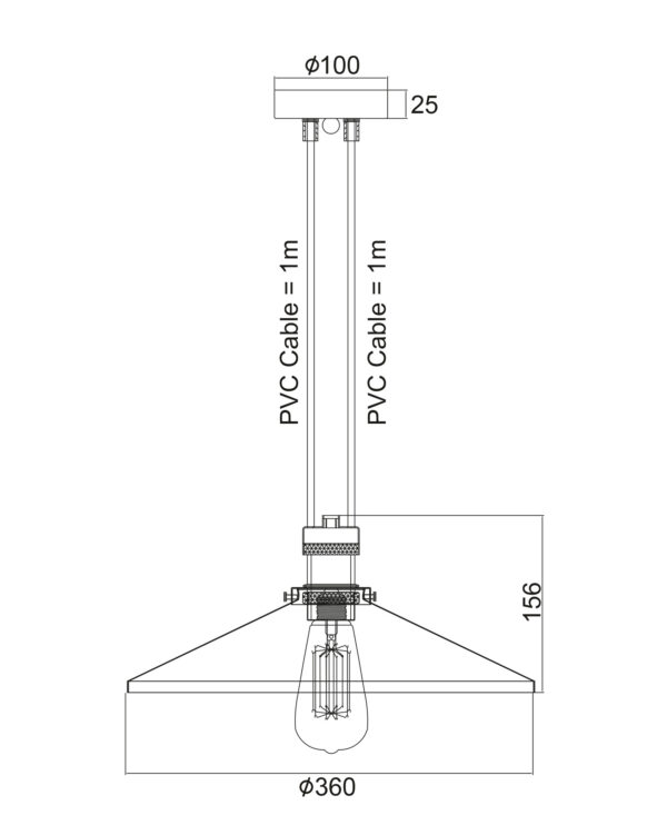 Κρεμαστό Φωτιστικό Καμπάνα 1xE27 Μεταλλική Μαύρη 1xE27 2 Καλωδίων Φ360 ACA DECOR – KS12882CB