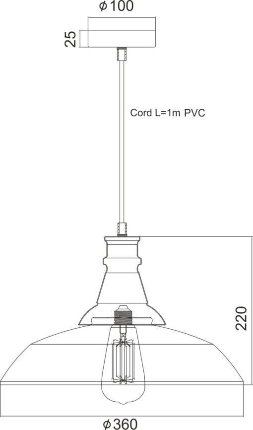 Καμπάνα Μεταλλική Μάυρη Φ360 1ΧE27 ACA DECOR   – KS1290P36T1BK