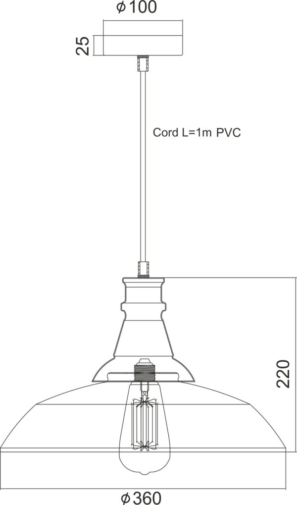 Καμπάνα Μεταλλική Μάυρη Φ360 1ΧE27 ACA DECOR   – KS1290P36T1BK