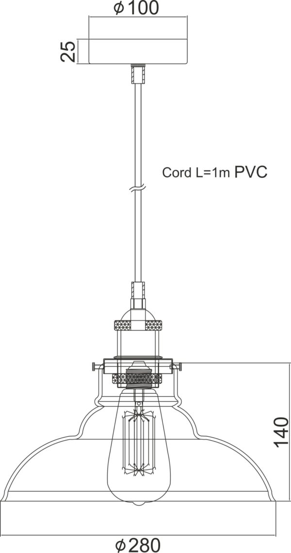 Κρεμαστό Φωτιστικό Καμπάνα 1ΧΕ27 Κεχριμπάρι Γυαλί Φ280 ACA DECOR – KS1295PAM1BK
