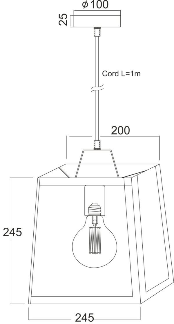 Κρεμαστό Μεταλλικό Φωτιστικό Σε Σχήμα Κύβου Μαύρο 1ΧE27 ACA DECOR  – KS1444P1SBK