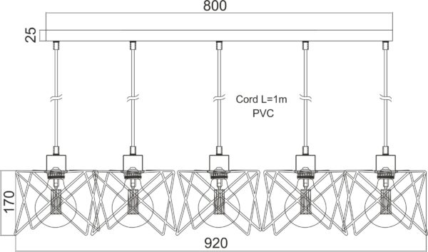 Κρεμαστό Μεταλλικό Φωτιστικό Με Πλέγμα Μαύρο 5ΧE27 ACA DECOR  – KS1462P5BK