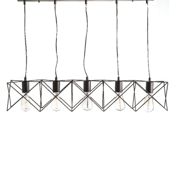Κρεμαστό Μεταλλικό Φωτιστικό Με Πλέγμα Μαύρο 5ΧE27 ACA DECOR  – KS1462P5BK