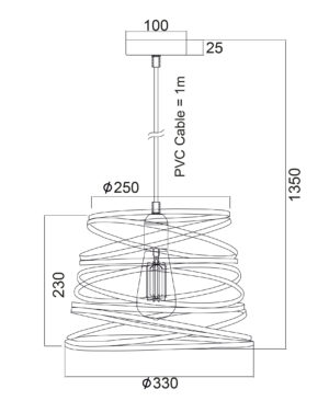 Κρεμαστό Μεταλλικό Μαύρο Σπιράλ Φωτιστικό 1xE27 ACA DECOR  – KS153825PB
