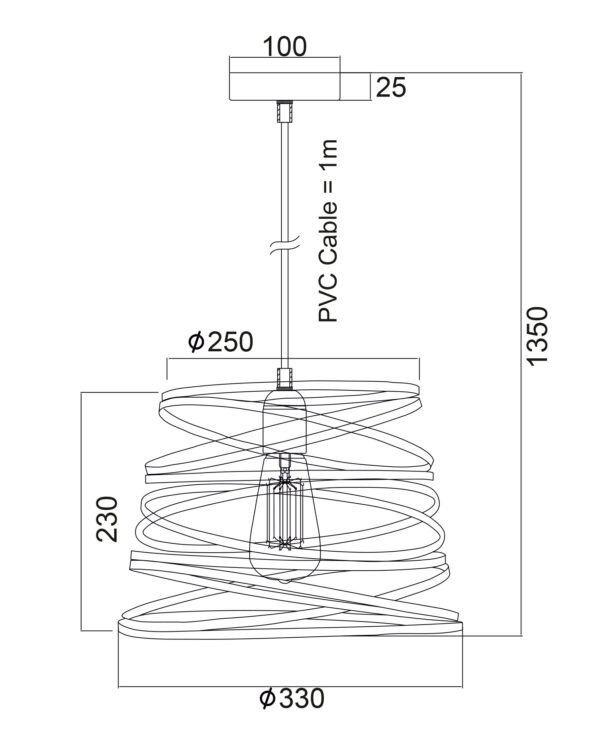 Κρεμαστό Μεταλλικό Μαύρο Σπιράλ Φωτιστικό 1xE27 ACA DECOR  – KS153825PB