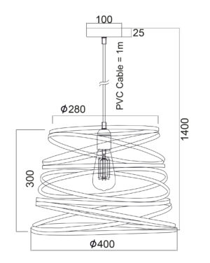 Κρεμαστό Μεταλλικό Μαύρο Σπιράλ Φωτιστικό 1xE27 Φ400 ACA DECOR  – KS153840PB