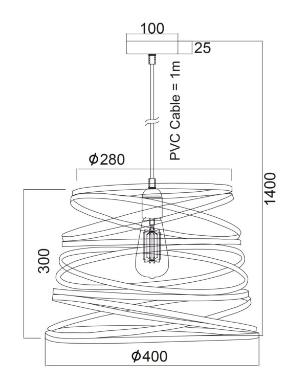 Κρεμαστό Μεταλλικό Μαύρο Σπιράλ Φωτιστικό 1xE27 Φ400 ACA DECOR  – KS153840PB