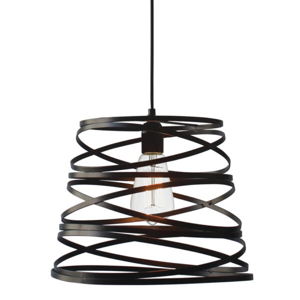 Κρεμαστό Μεταλλικό Μαύρο Σπιράλ Φωτιστικό 1xE27 Φ400 ACA DECOR  – KS153840PB