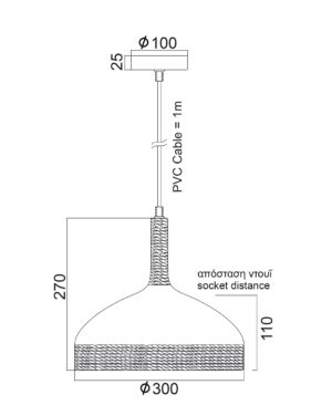 Κρεμαστό Φωτιστικό Μεταλλική Καμπάνα 1xΕ27 Απόχρωση Σκουριά με Σχοινί Φ300 ACA DECOR – KS182630RR