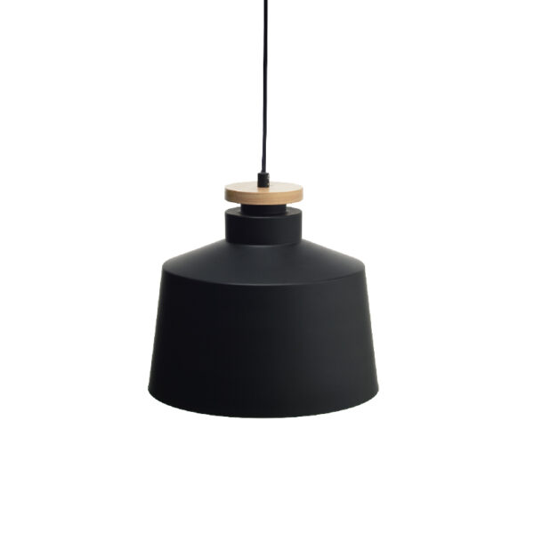 Κρεμαστό Φωτιστικό 1ΧΕ27 Μεταλλικό Μαύρο + Ξύλο Φ300 ACA DECOR   – KS198830PBW