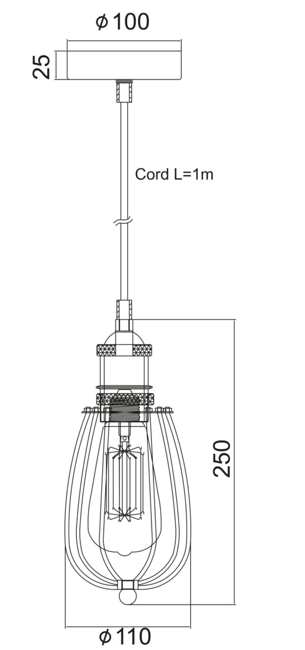 Κρεμαστό Φωτιστικό 1ΧE27 Μεταλλικό Μαύρο Φ100 ACA DECOR – KS2047P1BK