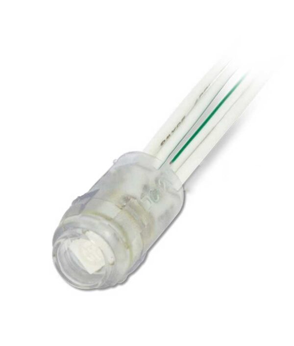 Διαφανής ακροδέκτης καλωδίων για ηλεκτρολογικές συνδέσεις, με ενσωματωμένο μονωτικό και τρία λευκά καλώδια.