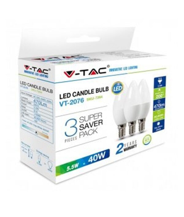LED Λάμπα E14 4.5W V-TAC 3 Τμχ Ψυχρό Λευκό 6500K – 217265