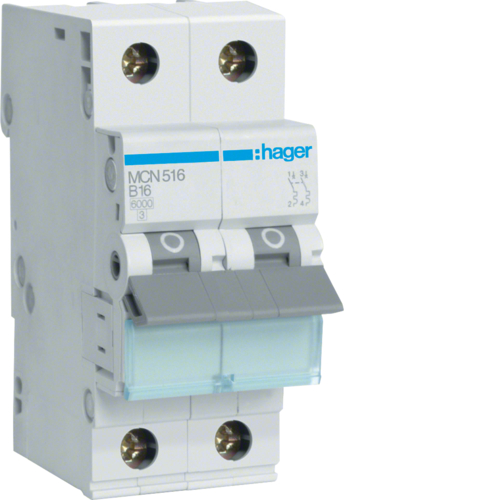 Ασφάλεια Αυτόματη C 6kA P+N 16Α Hager – MCN516