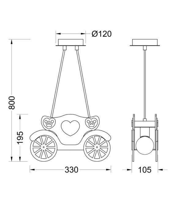 Κρεμαστό Παιδικό Φωτιστικό Άμαξα 2xE27 ACA DECOR  – MD110042P
