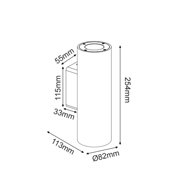 ΣΤΡΟΓΓΥΛΟ ΕΠΙΤΟΙΧΟ ΦΩΤΙΣΤΙΚΟ UP-DOWN IP65 2XGU10 ΜΑΥΡΟ ΤΣΙΜΕΝΤΟ ACA – MK0012RB