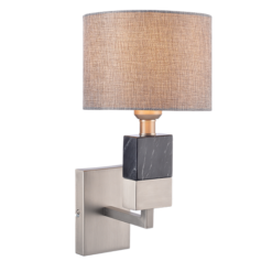 ACA DECOR   – Επίτοιχο Φωτιστικό 1ΧΕ27 Μεταλλικό Νικελ + Γκρι Αμπαζούρ 20Χ25ΧΗ30cm