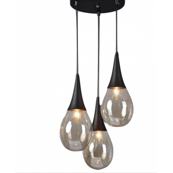 Κρεμαστό Φωτιστικό Οροφής Σταγόνα 3xE14 Ø400 Μέταλλο-Γυαλί Μαύρο ACA DECOR – OD53423RBK