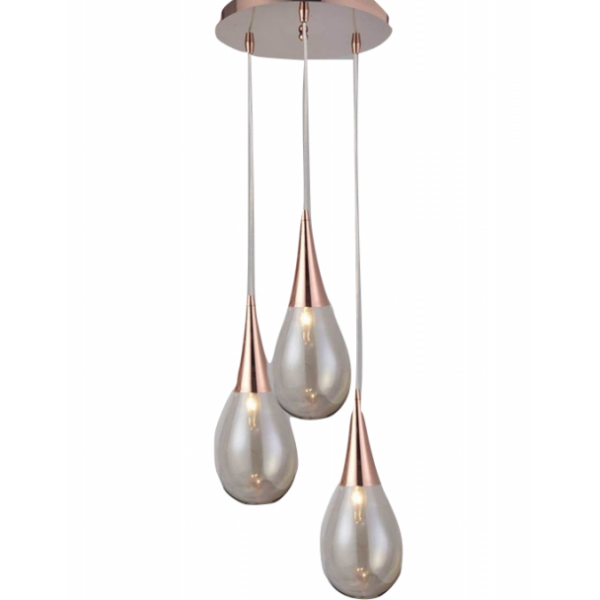 Κρεμαστό Φωτιστικό Οροφής Σταγόνα 3xE14 Ø400 Μέταλλο-Γυαλί Χάλκινο ACA DECOR – OD53423RCP