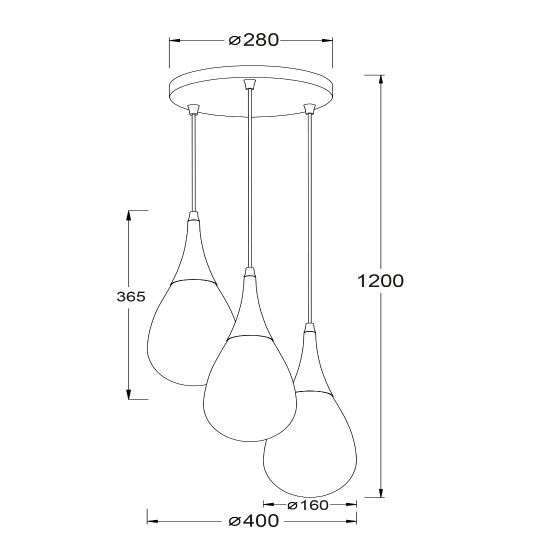 Κρεμαστό Φωτιστικό Οροφής Σταγόνα 3xE14 Ø400 Μέταλλο-Γυαλί Χάλκινο ACA DECOR – OD53423RCP
