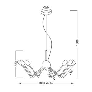 Κρεμαστό Φωτιστικό Οροφής με Ρυθμιζόμενους Βραχίονες 6xE27 Ø760 Μεταλλικό Μαύρο-Ορείχαλκος ACA DECOR – OD680306BB