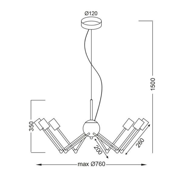 Κρεμαστό Φωτιστικό Οροφής με Ρυθμιζόμενους Βραχίονες 6xE27 Ø760 Μεταλλικό Μαύρο-Ορείχαλκος ACA DECOR – OD680306BB