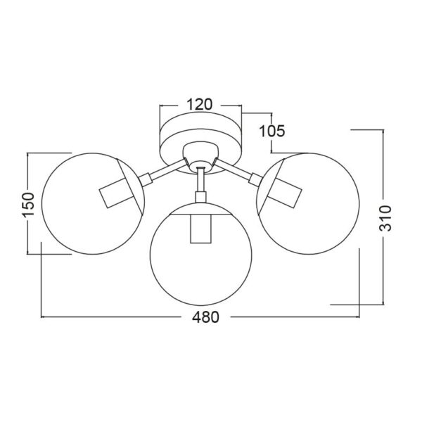 Φωτιστικό Οροφής 3xE14 Μέταλλο-Γυαλί Διάφανο Φιμέ-Μαύρο ACA DECOR – OD807003C