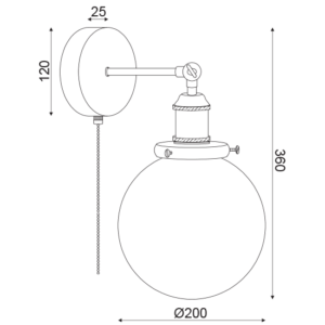 ACA DECOR   – Επίτοιχο Φωτιστικό 1ΧΕ27 Μαύρο Μέταλλο + Γυαλί με Αλυσίδα Διακόπτη Φ20ΧΗ38cm