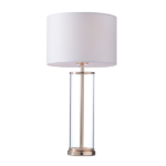 ACA DECOR   – Επιτραπέζιο Φωτιστικό1ΧΕ27 Γυαλί + Αμπαζούρ + Χρυσό Μέταλλο Φ25ΧΗ48cm