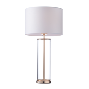 ACA DECOR   – Επιτραπέζιο Φωτιστικό1ΧΕ27 Γυαλί + Αμπαζούρ + Χρυσό Μέταλλο Φ25ΧΗ48cm